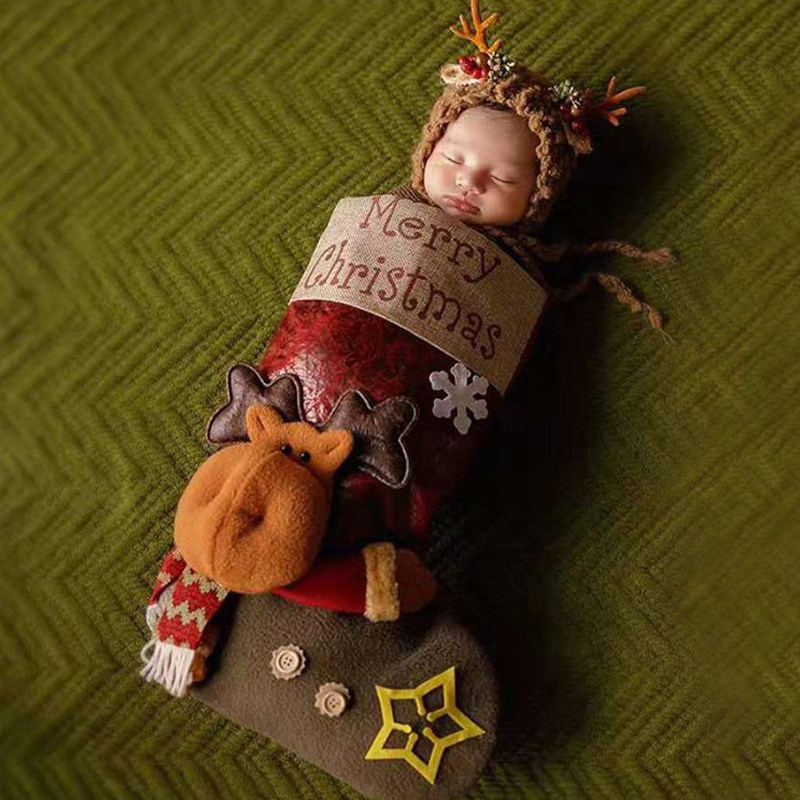 出租新款卡通圣诞节袜子主题睡袋欧美儿童摄影服装新生婴儿满月照