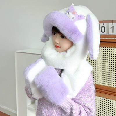 儿童兔耳朵会动围巾加厚毛绒
