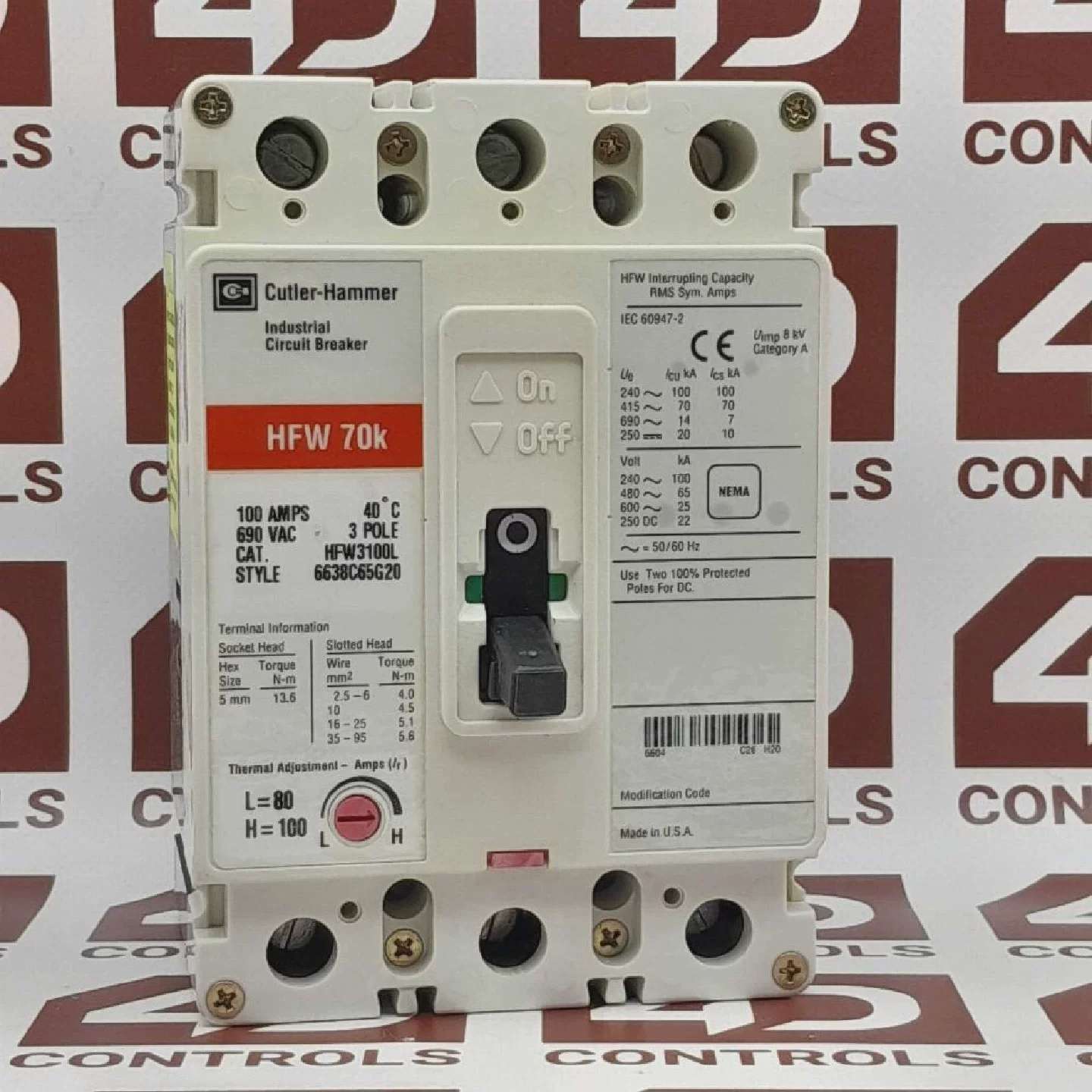 议价Hfw3100l CutlerHammer 3 Pole 100 Circuit Breaker U