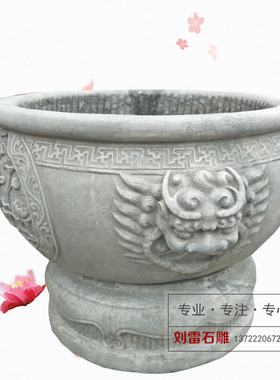 花盆仿古做旧浮雕龙头圆形大理石