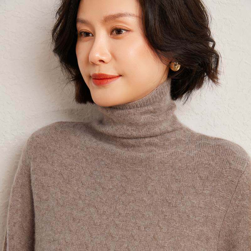 双股加厚堆堆领羊绒衫女2024秋冬慵懒宽松麻花毛衣洋气羊毛针织衫