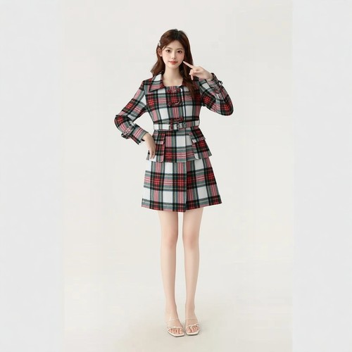 复古格纹粗花呢西装外套