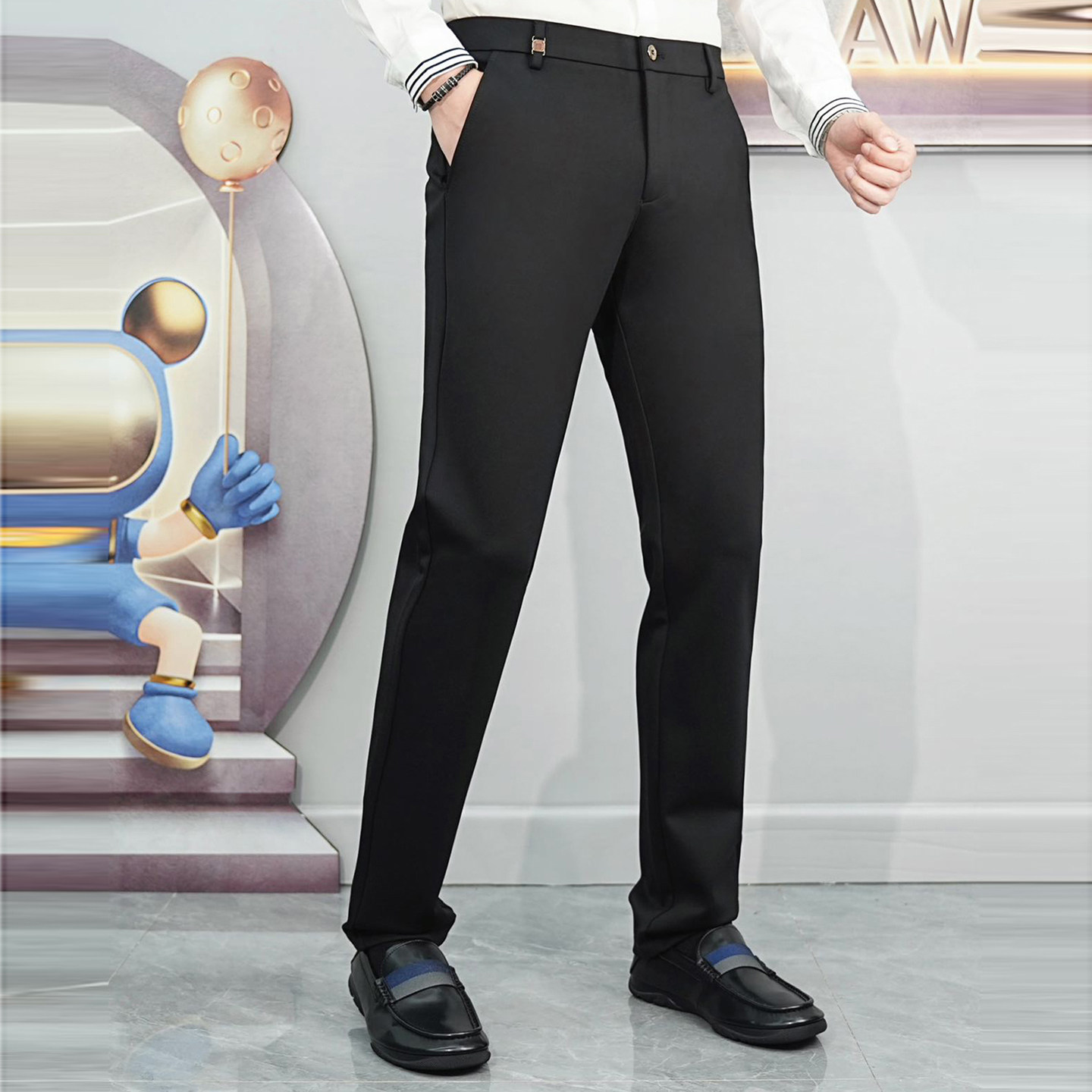 秋季轻奢时尚潮牌西裤男高级感商务休闲裤弹力免烫修身直筒长裤子