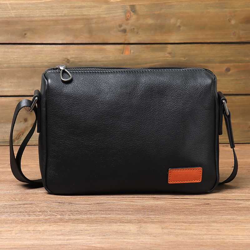 单肩包男士真皮时尚休闲斜挎包头层牛皮男包韩版潮流撞色商务背