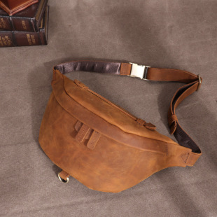 瘋馬皮男包腰包男女多功能大容量戶外運動牛皮手機包真皮斜挎胸包