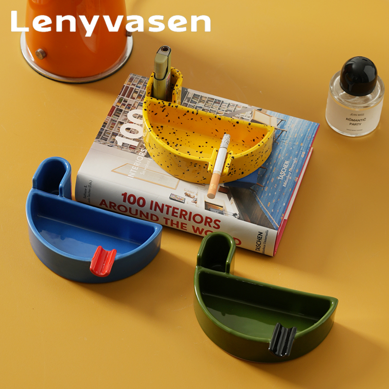 LENYVASEN 火机收纳陶瓷烟灰缸创意小众礼物家居架烟火机茶几摆件