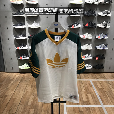 阿迪达斯三叶草篮球风V领短袖T恤