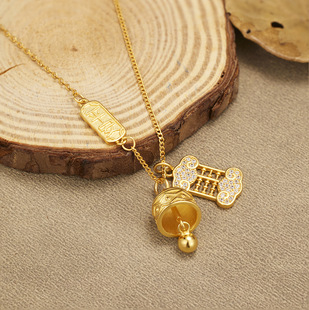 s925纯银镀黄金色首饰工艺圣诞节铃铛算盘项链女平安喜乐吊牌饰品