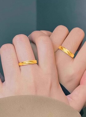 包金黄金包银手饰黄金色戒指时来运转情侣对戒男戒女戒子活口指环