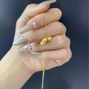 包金黄金包银项链女生好柿花生小吊坠黄金色好事发生挂坠柿子花生