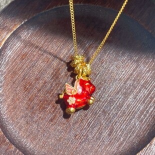 s925纯银镀黄金色新款小飞马项链女珐琅彩色本命年红生肖马锁骨链