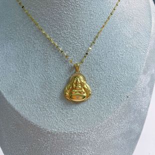 S925纯银镀黄金色新款金佛大肚佛公吊坠项链镶钻弥勒佛锁骨链细链