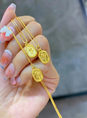 黄金包银首饰郁金香花朵黄金色小牌子项链女吊坠挂坠锁骨链送礼物