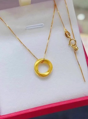 包金金包银首饰莫比乌斯环黄金色项链女平安扣小吊坠锁骨链礼物