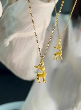个性黄金包银项链女黄金色一路有你小鹿吊坠时尚简约高级感送礼物