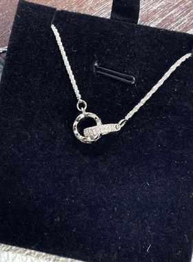 s925纯银镀铂金色新款镶钻锆石环环相扣项链罗马环女高级感锁骨链