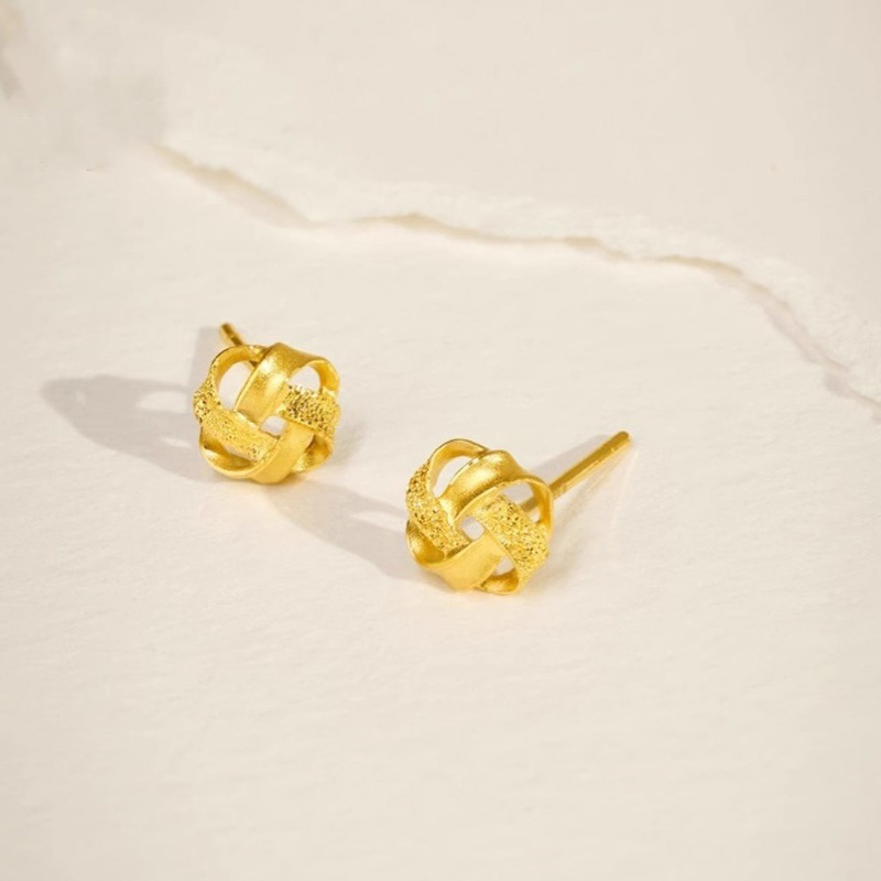 包金包金包银花式曲奇黄金色耳钉越南光面磨砂镂空耳坠时尚耳饰品