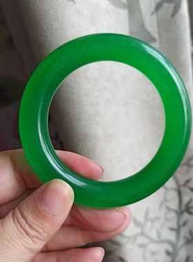 水沫玉手镯满绿色帝王绿胖圆镯阳绿色碧绿色高冰种翡翠色玉镯子女