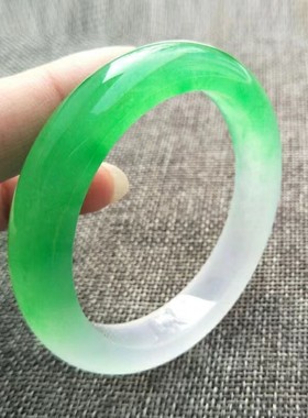 独龙玉手镯高冰种冰飘花翡翠色水润阳绿色半山半水玉镯子正圈女