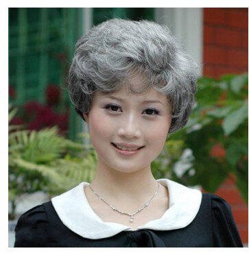 扮演老人老太太假发女士老奶奶短卷发影视剧小品表演老婆婆花白色