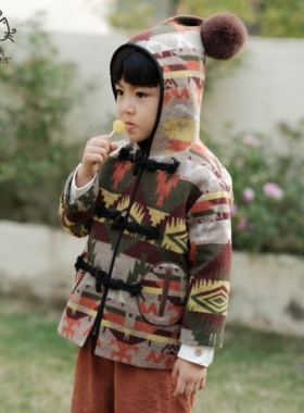 Cat&Flower童装秋冬保暖柔软厚实羊毛民族游牧感牛角扣男女孩外套