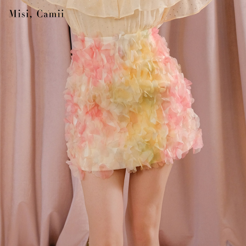 Misi,Camii春夏新款女装晕染纱立体花A字半身裙小众设计感时尚