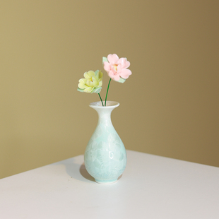 迷你结晶 陶瓷冰晶瓷小花瓶摆茶台书桌小摆件摆摊瓷瓶搭配陶瓷花