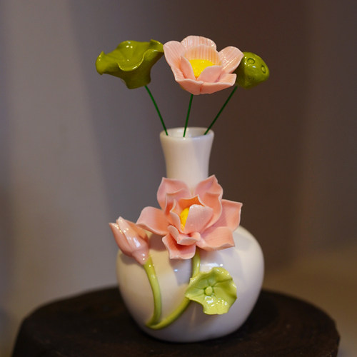 匠心手工小花瓶荷花陶瓷花瓶