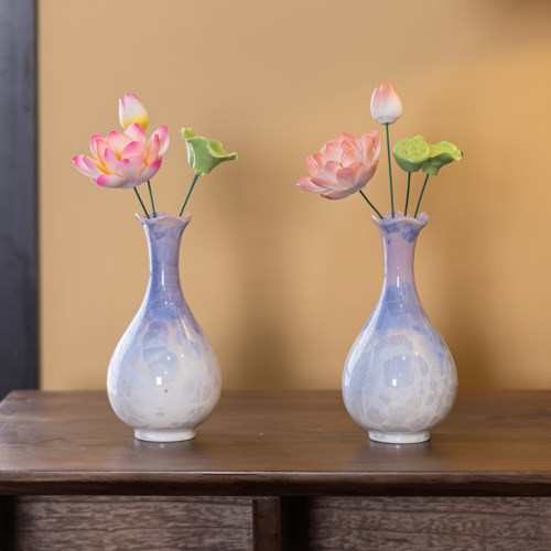 陶瓷手工荷花插花瓶供佛礼品