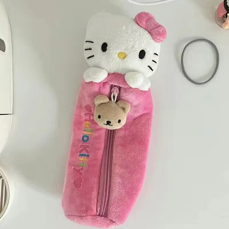 创意Hello Kitty笔袋可爱卡通凯蒂猫毛绒文具袋学生大容量小众