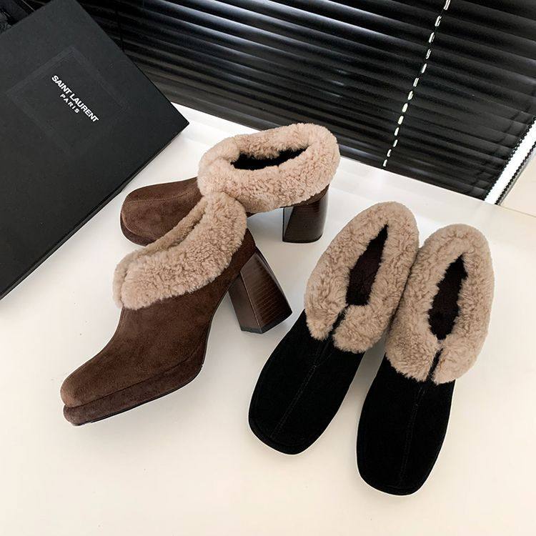 秋冬季皮靴粗跟高跟裸靴深口棕色咖啡色靴子增高厚底真皮女靴JXM,女鞋,时装靴,淘宝优惠券,粉丝福利购,淘宝优惠卷