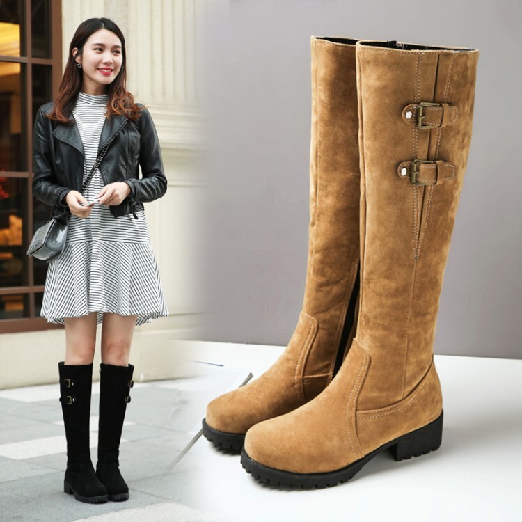 黄色米色靴子学院学生鞋高筒靴女休闲大码女靴小码女鞋 33-44 XY