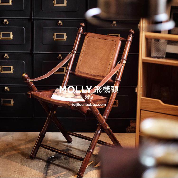 【特价】荷兰进口eichholtz做旧牛皮椅子休闲餐椅折叠椅单椅