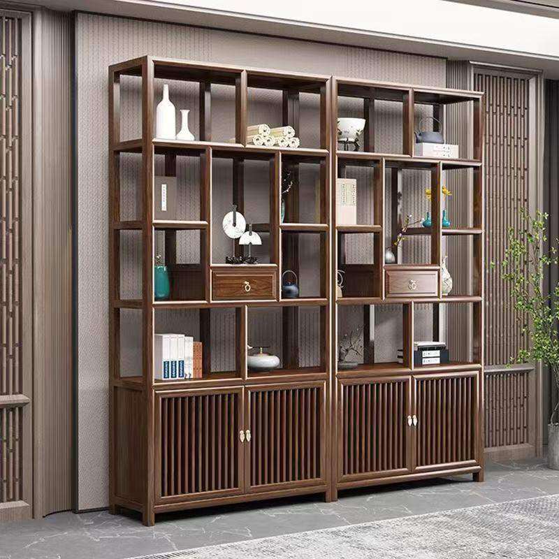 实木新中式博古架南榆木置物架仿古茶叶茶室展示柜客厅隔断置物架