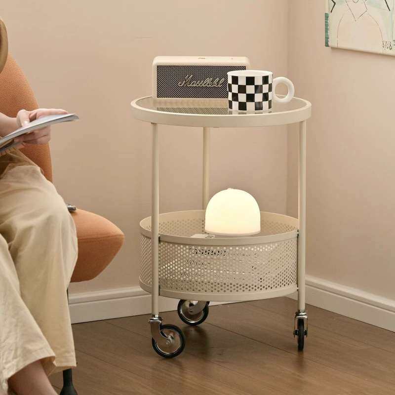 奶油风移动小茶几小推车小户型家用沙发边几客厅玻璃圆形网红圆桌,住宅家具,移动边几/推车,淘宝优惠券,粉丝福利购,淘宝优惠卷