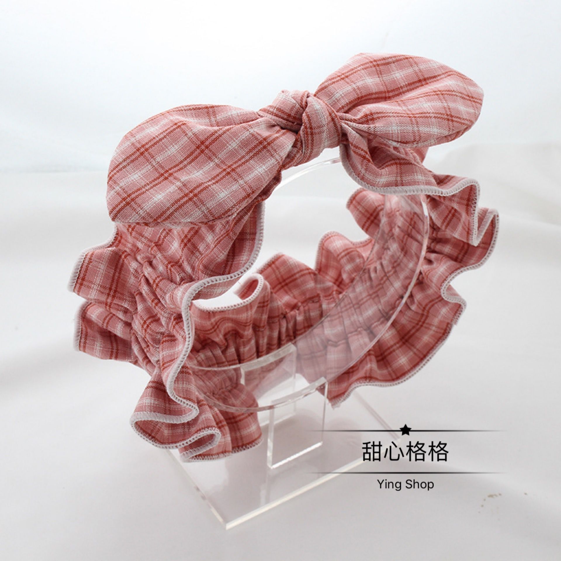 可愛格子蝴蝶結洗臉發帶