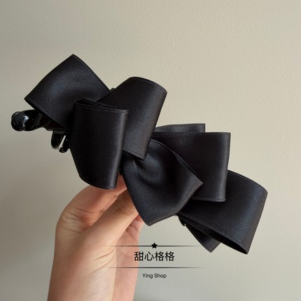 超能抓~缎面黑色蝴蝶结香蕉夹竖夹简约发抓高级发夹气质韩国发饰