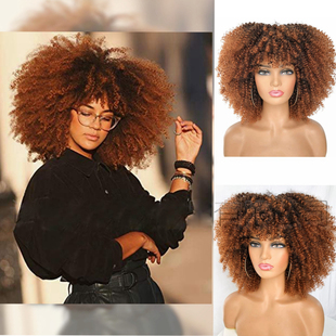 女蓬松非洲卷假发爆炸头发套synthetic curly afro african wigs