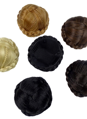 hair pieces黑色辫子盘发发包丸子头 奶奶发髻跨境假发hair dome
