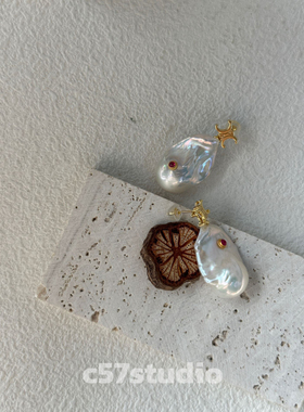 c57studio原创设计红宝石镶嵌大巴纯银镀金耳环