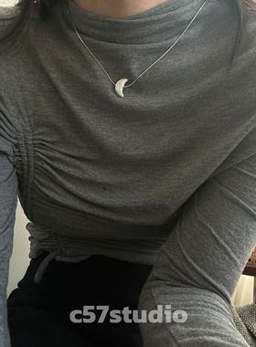 c57studio原创设计珍珠异型月牙项链纯银月亮