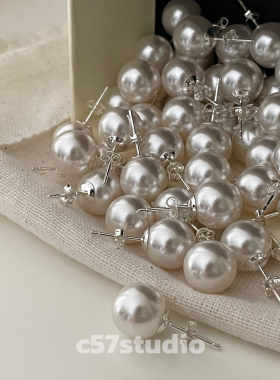 c57基础款简约大点位10mm小灯泡施华洛珍珠耳钉纯银