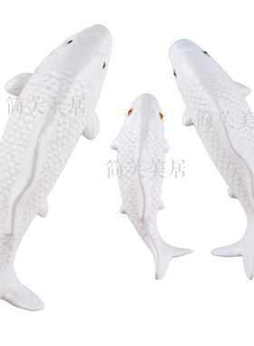 中式风白色锦鲤餐厅玄关挂件墙饰