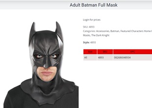 成人蝙蝠侠软胶头套 Adult Batman mask