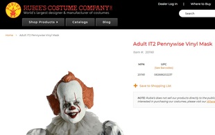 软胶小丑回魂小丑豪华面具Adult Pennywise Overhead Mask