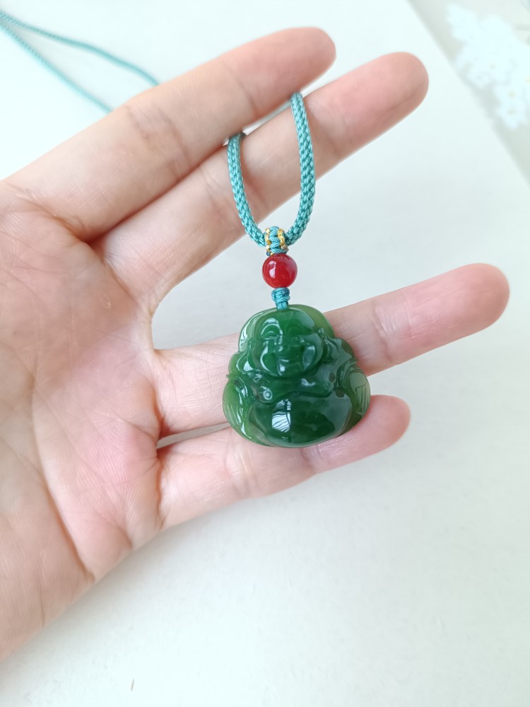 和田玉菠菜绿佛公吊坠玉石项链