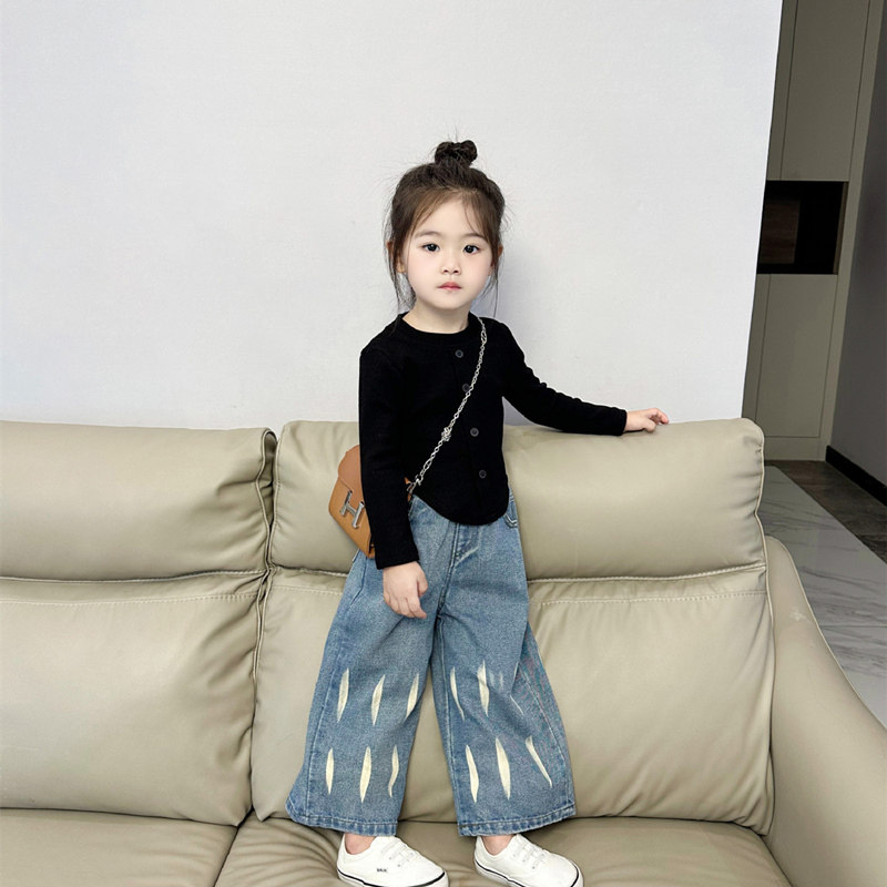 女童牛仔裤春秋洋气扎染裤子秋装