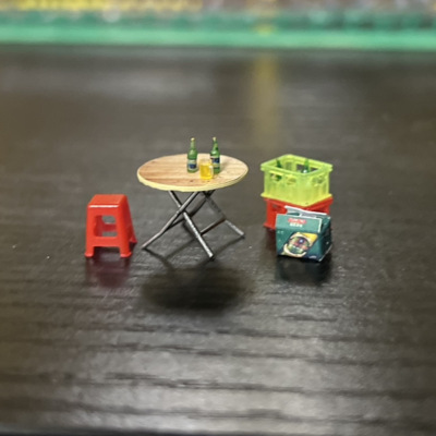 EZ 1/64折叠桌 塑料凳模型摆件 啤酒酒杯模型 微缩场景摆件