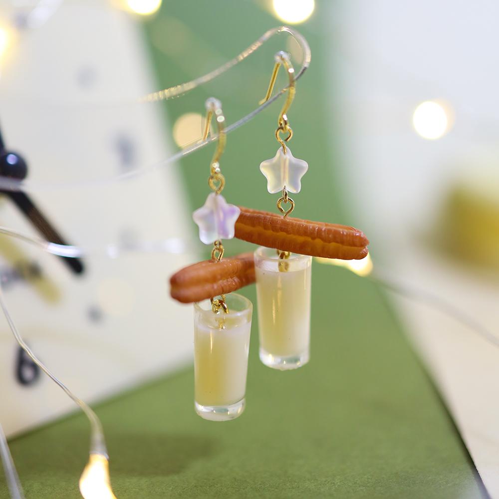 豆浆油条搞怪耳环趣味