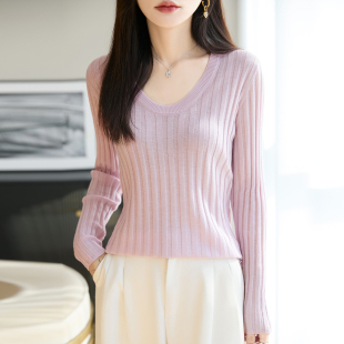 穿四季 圆领软糯羊绒针织衫 U领羊毛衫 打底衫 女内搭坑条修身 超薄款